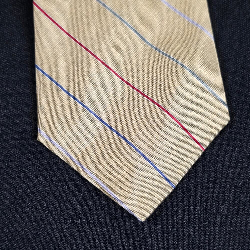 Isaco Tie Men's Tan Beige Red Blue 100% Silk Striped Made in Italy